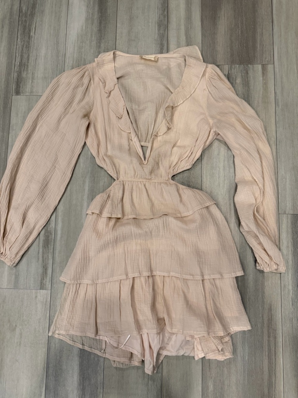 Altar'd State Blush Ruffle Tiered Long-Sleeve Dress